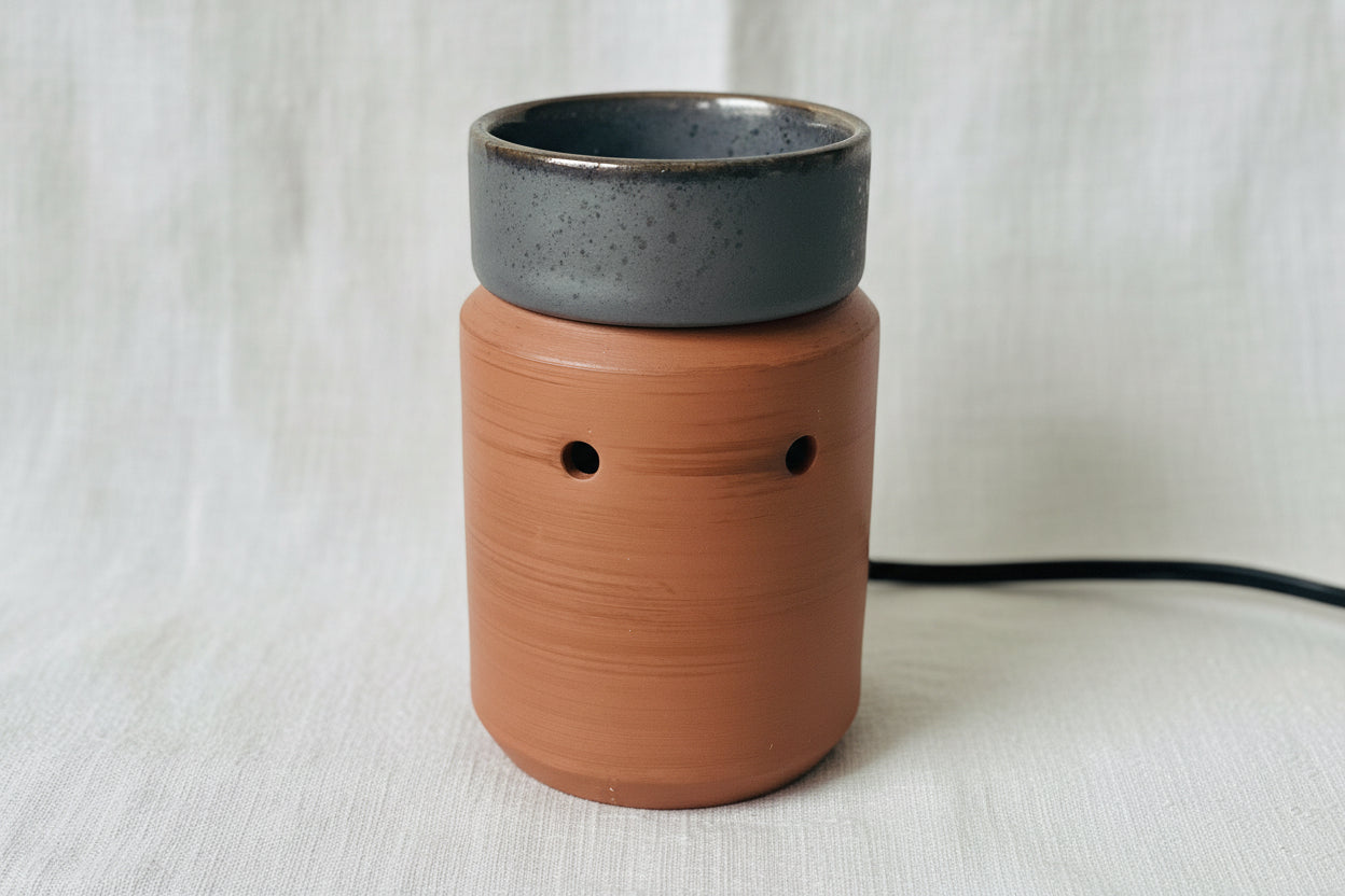 Small Wax Warmer - Pewter and Walnut