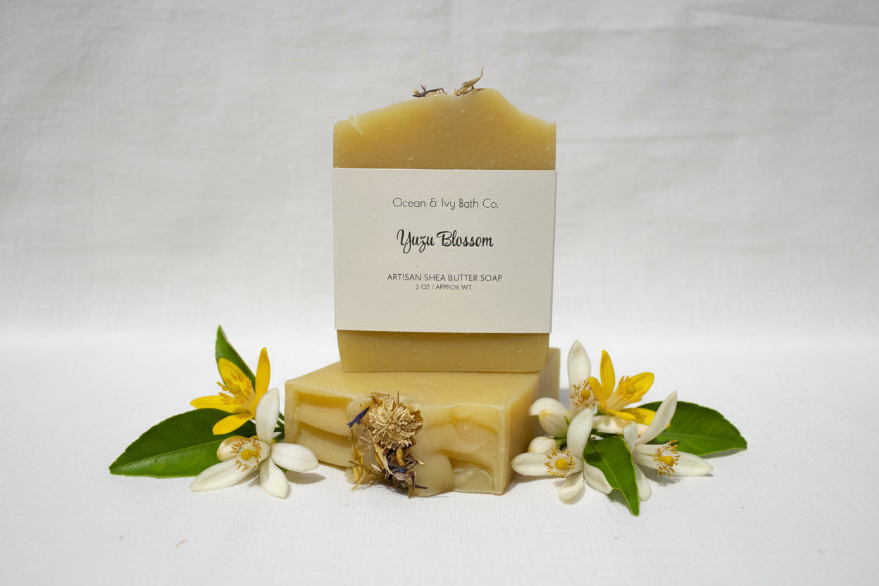 Bar of soap with a visible brand label on a white background